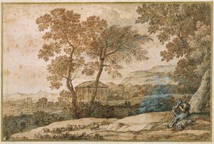 Landschaft mit einem Hirten und seinem Hund von Claude Lorrain